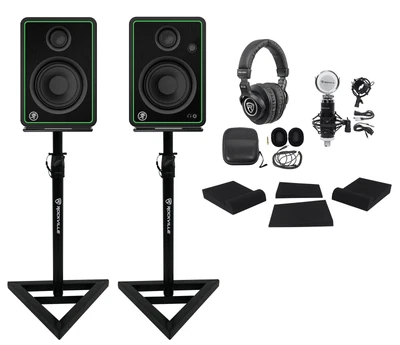 £241.10 • Buy Studio Bundle W/(2) Mackie CR4-XBT 4  Studio Monitors+Headphones+Mic+Stands+Pads