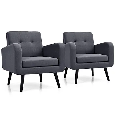 Costway Set Of 2 Mid Century Accent Chair Upholstered Arm Chair Single Sofa Grey • $319.99