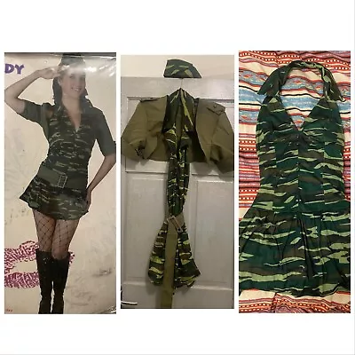 ADULT LADIES ARMY MILITARY FANCY DRESS COSTUME UNIFORM Dress Hat Coat Belt • £12