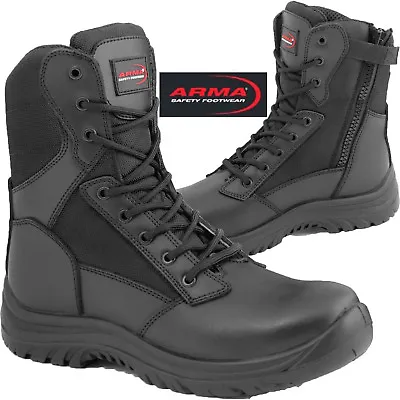 Mens Water Resistant Safety Steel Toe Cap Lace Side Zip Police Army Work Boots • £36.95