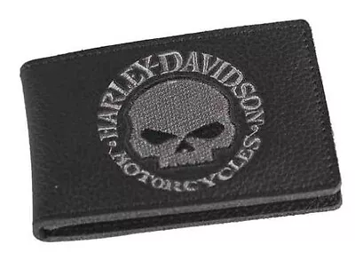 Harley-Davidson Mens Willie G Skull Black Leather Duo-Fold Wallet XML6136-GRYBLK • $24.29