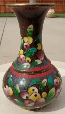 Antique Japanese Early Meiji Copper Cloisonne Vase 7  Butterfly  • $9