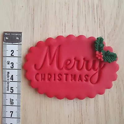 🎄 1 X Handmade Red Merry Christmas  Cake Topper Edible Fondant Decoration • £1.50