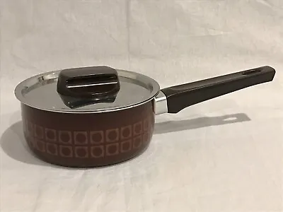 Vintage Silit Germany Brown Enamel Lidded Saucepan Geometric Pattern Mid-Century • $35