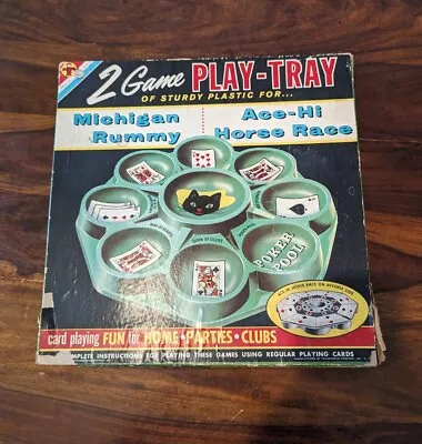 Vintage Transogram 2 Game Plaly Tray Michigan Rummy Ace Hi Horse Race Black Cat • $39