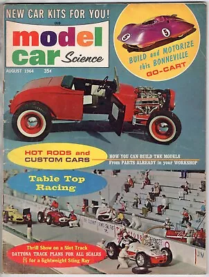 MODEL CAR SCIENCE Magazine Aug 1964 MOTORCYCLE Slot Car HO Racing KITS Vintage • $14.95