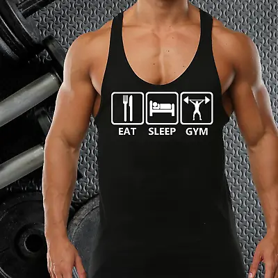 £6.99 • Buy Eat Sleep Gym Gym Vest Stringer Bodybuilding Muscle Training Top Fitness Singlet