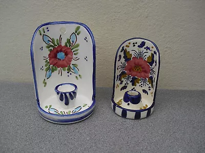 Rustic Portuguese/Spanish Candle Holders Majolica Style Table Or Wall Mount X 2 • £12