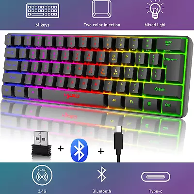 $44.99 • Buy RK61 2.4Ghz Wireless/Bluetooth/Wired Mechanical Feel Gaming Keyboard 61 Keys RGB