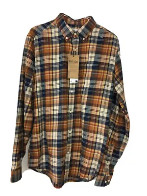 NEXT SHIRT MEDIUM ORANGE BLUE RED WHITE Plaid Regular Long Sleeve Casual BNWT • £11.98