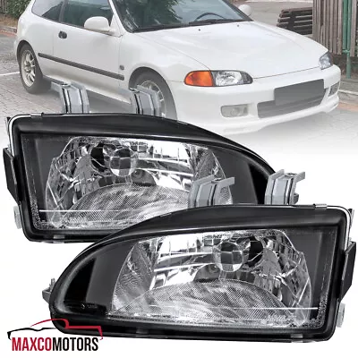 Black Headlights Fits 1992-1995 Honda Civic EG EJ Lamps Left+Right 92-95 • $59.49