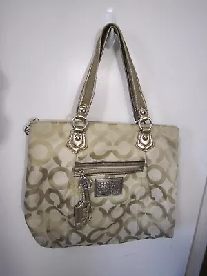 Coach Poppy Op Art Glam Large Tote Khaki Gold 16299 • $12