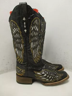 Corral Vintage Black Distressed Leather Wing Cross Cutout Women Size 7 M   A1986 • $69.95