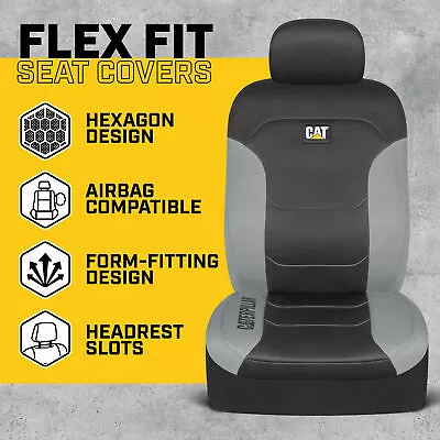 $39.99 • Buy Truck Seat Covers For Front Seats Set - CAT Black Gray Automotive Seat Covers