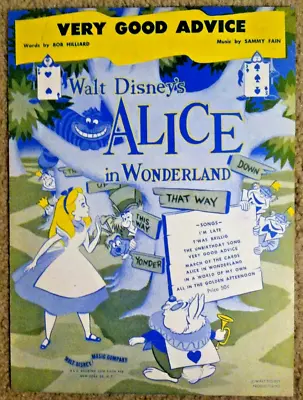 Vintage Sheet Music 1949 : Alice In Wonderland (Very Good Advice) ~ Rare Disney • $18