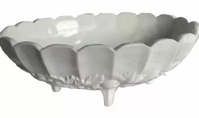 Indiana Vintage Glass White Milk Glass Footed Fruit Bowl Lrg Oval Scalloped Rim • $21.95