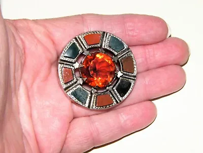 Antique Victorian LG SILVER SCOTTISH CAIRNGORM~AGATE BROOCH PIN~1880's~C Clasp • £166.19