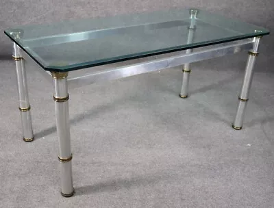 Attributed John Vesey Brass And Glass Metal Dining Table With Beveled Glass Top • $2637