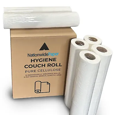  20'' 40m Couch Roll Pure Cellulose White 2ply Hygiene Massage Paper (3/6/12) • £14.49