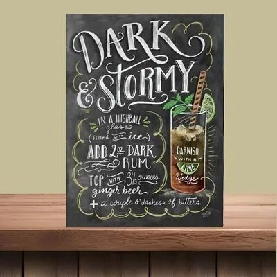 Classic Cocktail Menu Dark And Stormy  Rum Metal Wall Sign Home Bar Kitchen Wine • £4.99