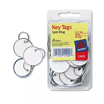 Avery Card Stock Metal Rim Key Tags 1 1/4 Dia White 50/Pack 11025 • $11.37