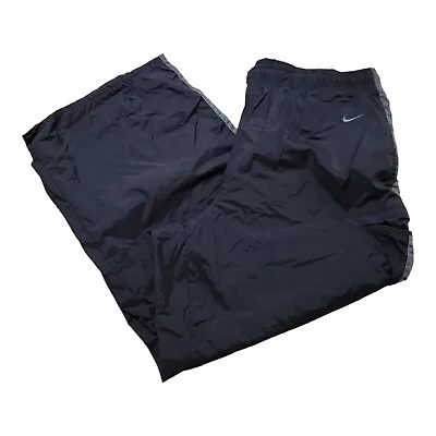 Vintage 90s Nike Gray Tag Swoosh Windbreaker Track Pants Mens XL Short Black • $29.95