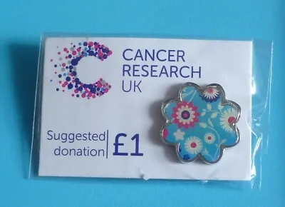 Blue Flower Shaped Stud Pin Badge Cancer Research Charity • £2