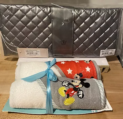 2 NEW-Disney Baby Mickey Mouse Hooded Towel Set Red Gray Star& Oliver Thomas Pad • $20