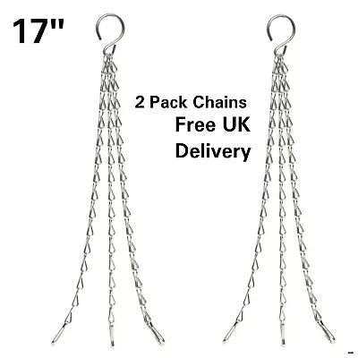17  Garden Hanging Basket Spare Metal Chains Replacement Silver Hanger 2 Pack • £4.39