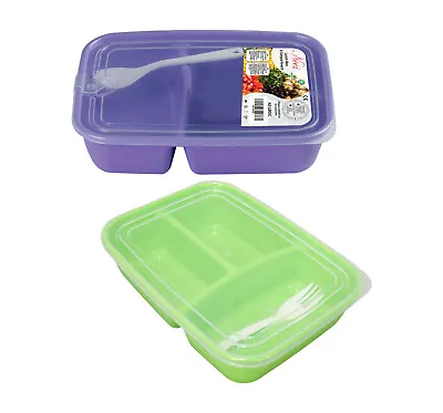 £6.49 • Buy 3 Compartments Lunch Box  With Lids & Spoon 1400ml Food Container Bento Box 2PCS