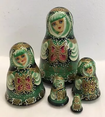 Vintage Set Of 5 ‘Karmen’ Matryoshka Bell Shape Signed Russian Nesting Dolls • £29.99