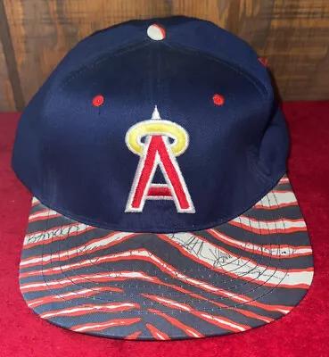 Signed Vintage 90s California Angels Snapback Zubaz Stripe Anaheim Los Angeles • $45