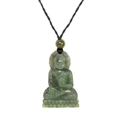 Nephrite Jade Necklace Carved Sitting Buddha Pendant Spiritual - 81stgeneration • £128.49