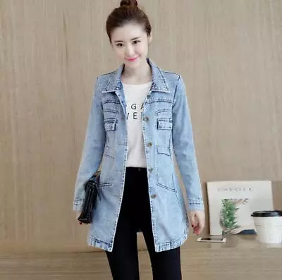 New Women's Slim Denim Jacket Spring/ Fall Casual Jeans Coat Mid-Length Outwear • $45.88