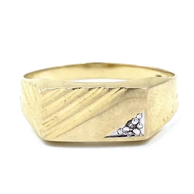 9ct 375 Yellow Gold Signet Ring W/ Natural Diamond - Size U - Thin Ring • $180