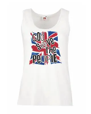 Ladies God Save The People Punk Anarchy Pistols UK GB Union Jack Vest • £10.95