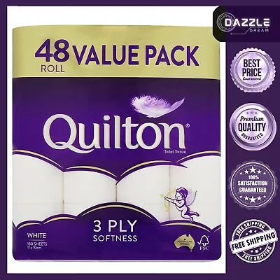 Quilton 3 Ply Toilet Tissue (180 Sheets Per Roll 11x10cm) Pack Of 48 • $29.27