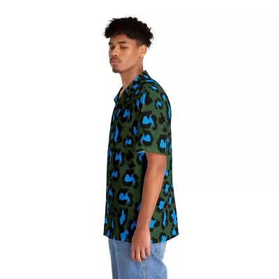 Men's Hawaiian Shirt (AOP) - Leopard Camouflage - Green-Blue • $51.25