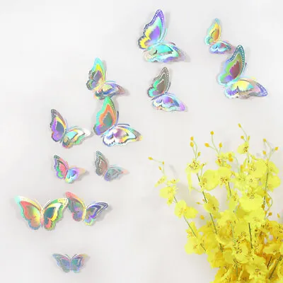 $4.39 • Buy 12pcs Gradient Hollow 3d Paper Butterfly Wall Sticker For Home Decoration DIY
