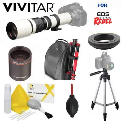 500-1000mm Telescopic Lens + Backpack For Canon Eos Rebel T1000 For All Eos Reb • $167.99
