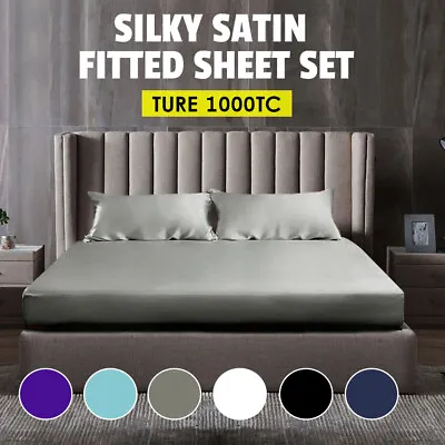 $29.90 • Buy Luxury All Size Ultra SOFT Silk Satin Fitted Sheet Set Cool Summer-No Flat Sheet