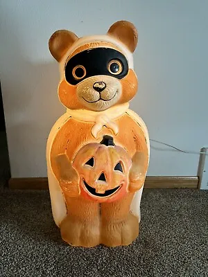 Vintage Halloween Blow Mold Teddy Bear Raccoon Bandit Holding Pumpkin Empire • $65