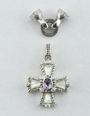 $69 • Buy Judith Ripka Mother Of Pearl Amethyst Cross Pendant 31 Grams - 166