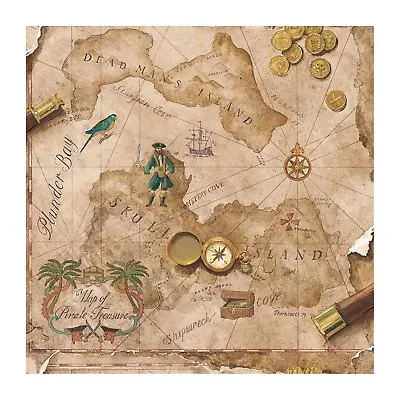 Pirate / Pirates Treasure Chest Map On Light Brown Sure Strip Wallpaper BT2817 • $31.95