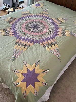 $225 • Buy Vintage Lone Star Quilt 86 X 68 Purple Green Link Yellow