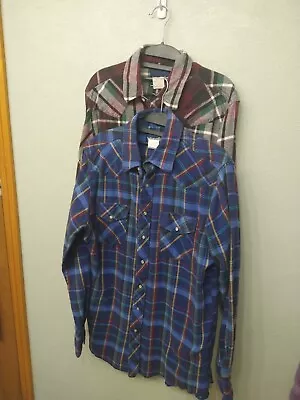 Wrangler Flannel Large Tall Pearl Snap Long Sleeve Shirts Two In Lot • $21.99