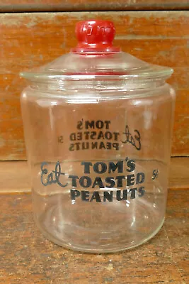Vintage Eat Tom's Toasted Peanuts Glass Jar Display Clear Glass W/ Original Lid • $99.95