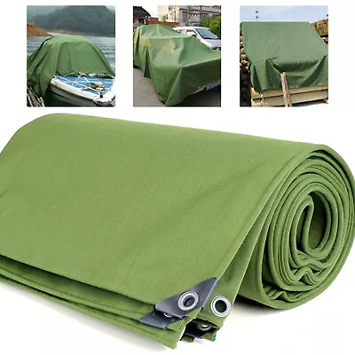 Water Resistant Military Canvas Tarp Heavy Duty W Grommet Tarpaulin Cover Canopy • $32.85