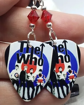 The Who Guitar Pick Earrings With Red Swarovski Crystals • $7