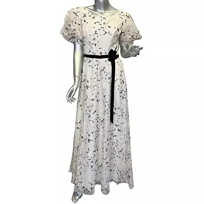 Vintage 1970s Nadine Black White Floral Regencycore Maxi Dress Med/Large • $160